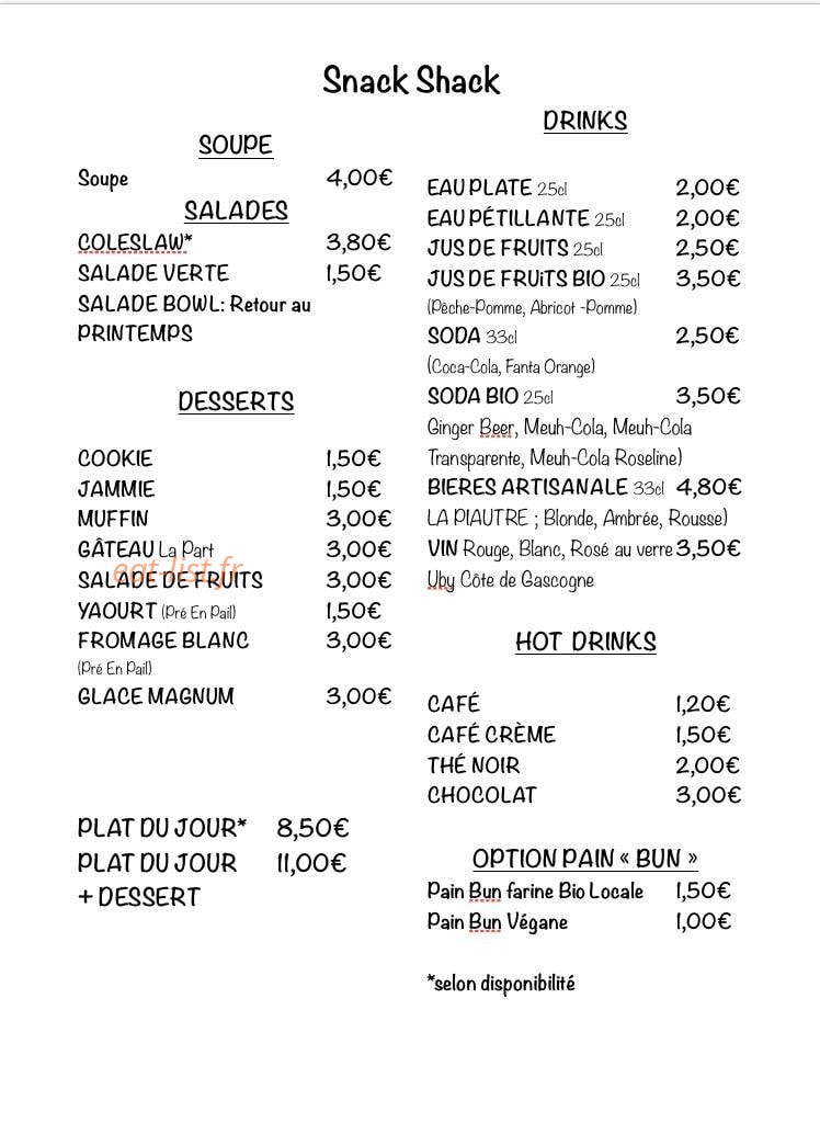 Snack Shack — carte page 2