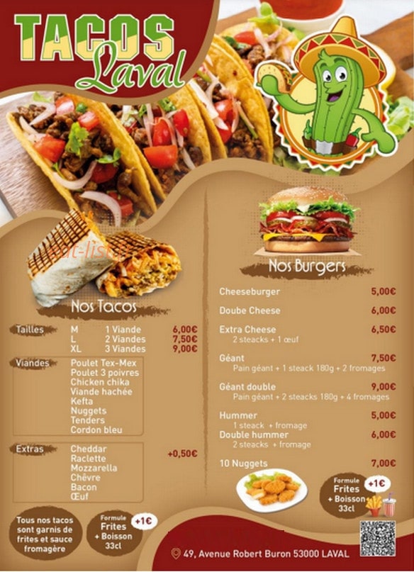 Tacos Laval — carte page 1