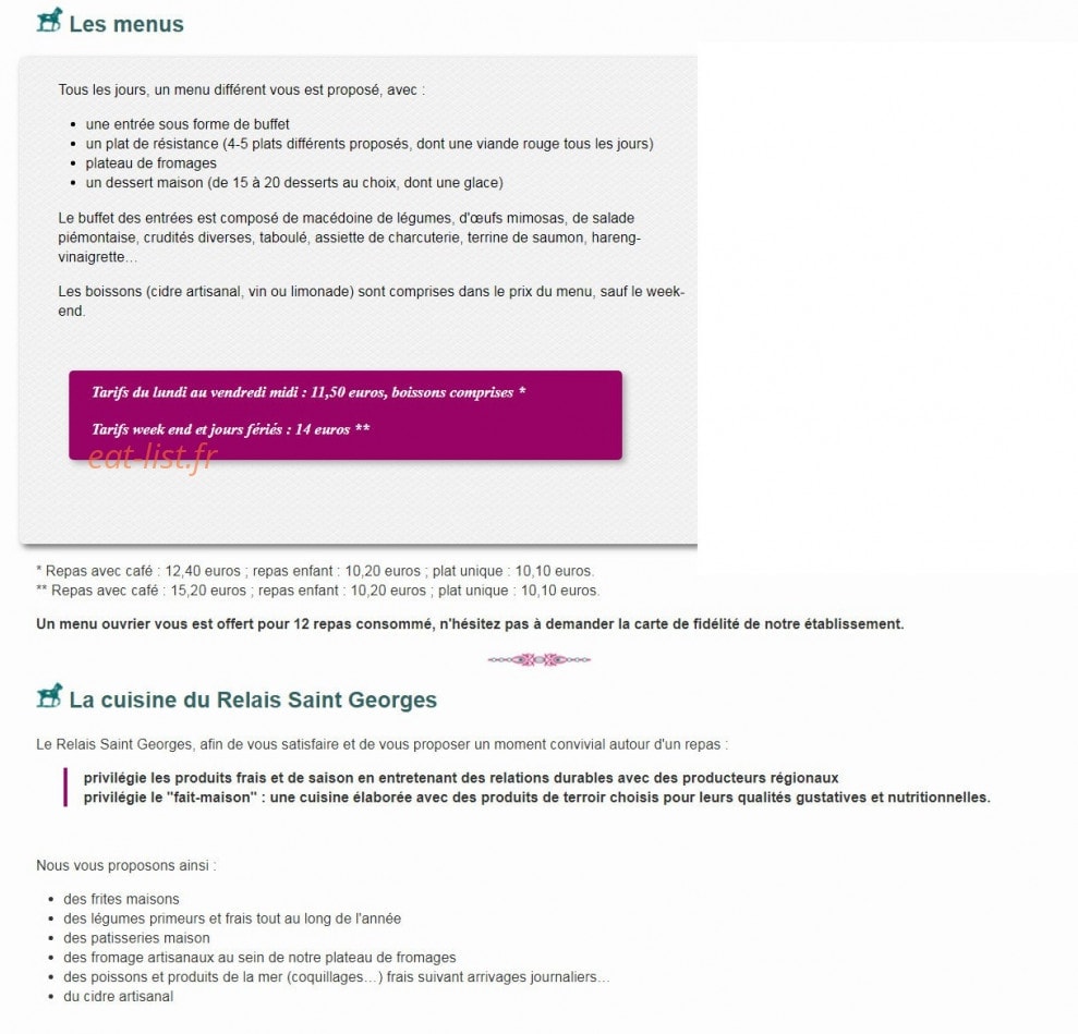 Le Relais Saint Georges — carte page 1