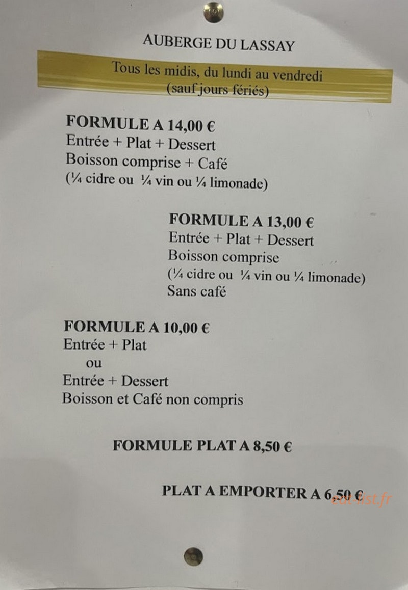 Auberge Du Lassay — carte page 1
