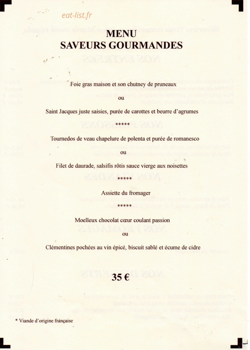 Restaurant du château — carte page 1