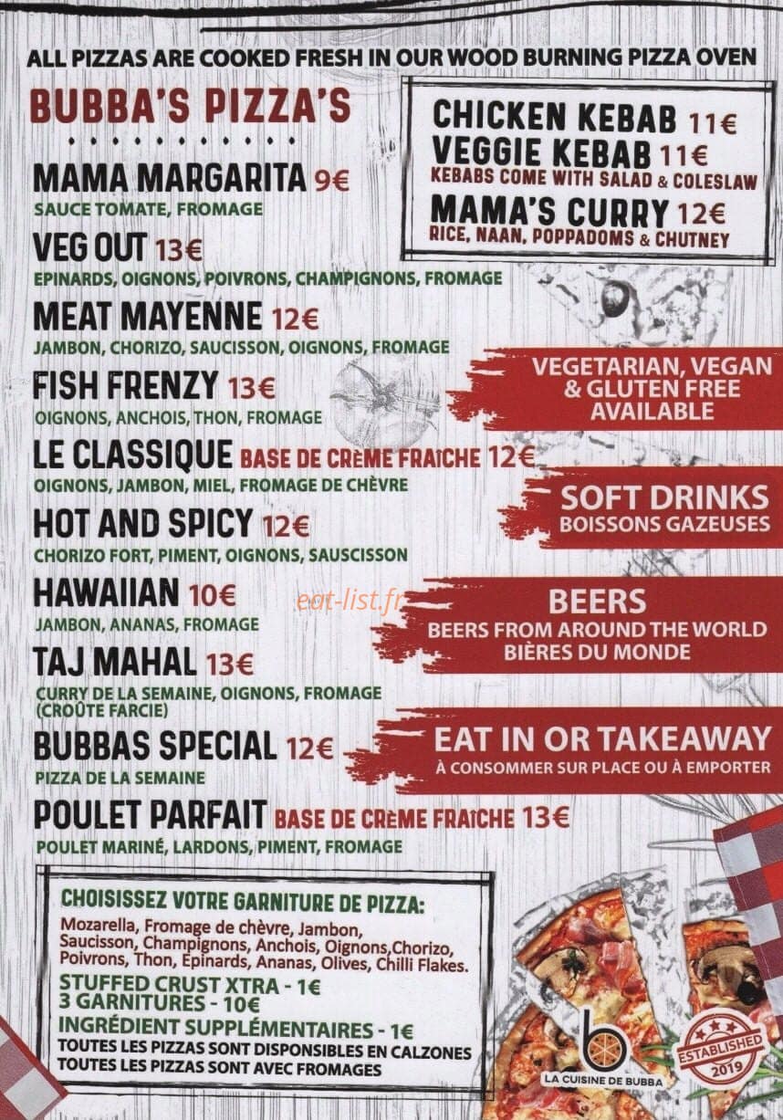 La cuisine de Bubba — carte page 1