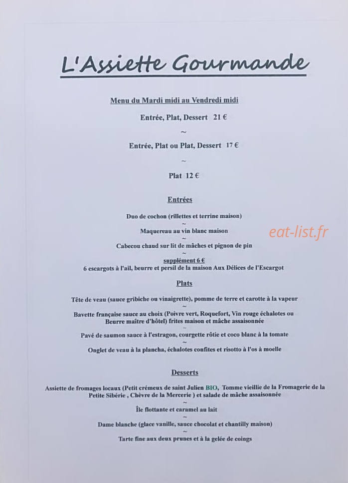 L'Assiette Gourmande — carte page 1
