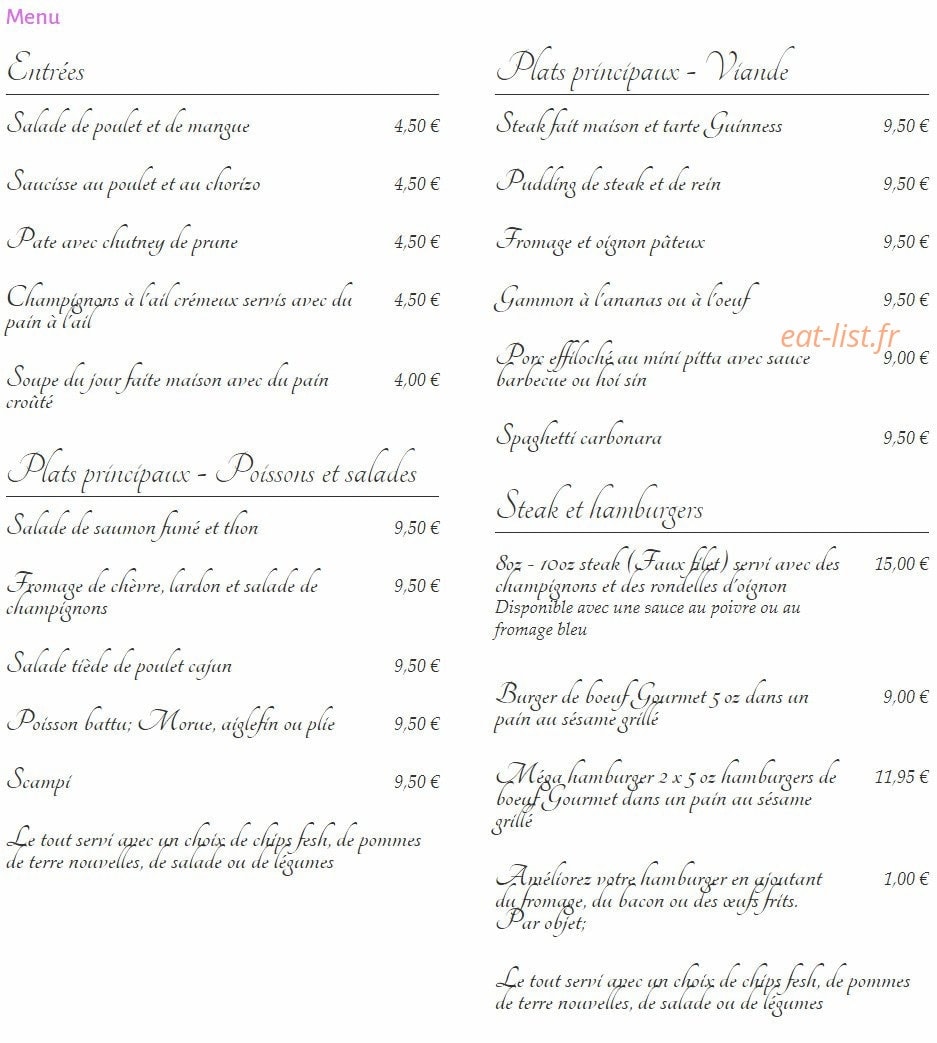 The Red Lion — carte page 1