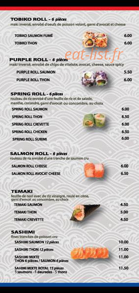 Carte et menu de Hattori Sushi à Château-Gontier-sur-Mayenne  — Le tobiko roll, purple roll, spring roll...