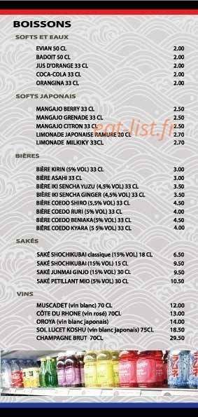 Carte et menu de Hattori Sushi à Château-Gontier-sur-Mayenne  — Les boissons