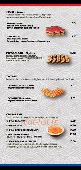 Carte et menu de Hattori Sushi à Château-Gontier-sur-Mayenne  — Le oshi, futomaki, tataki et chirashi