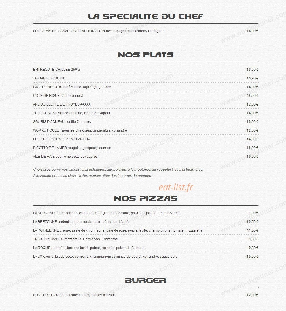 Le 2 M restaurant — carte page 2