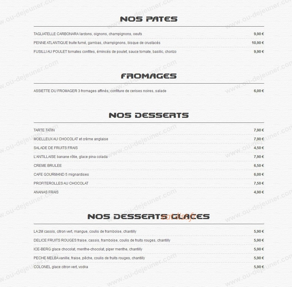 Le 2 M restaurant — carte page 3
