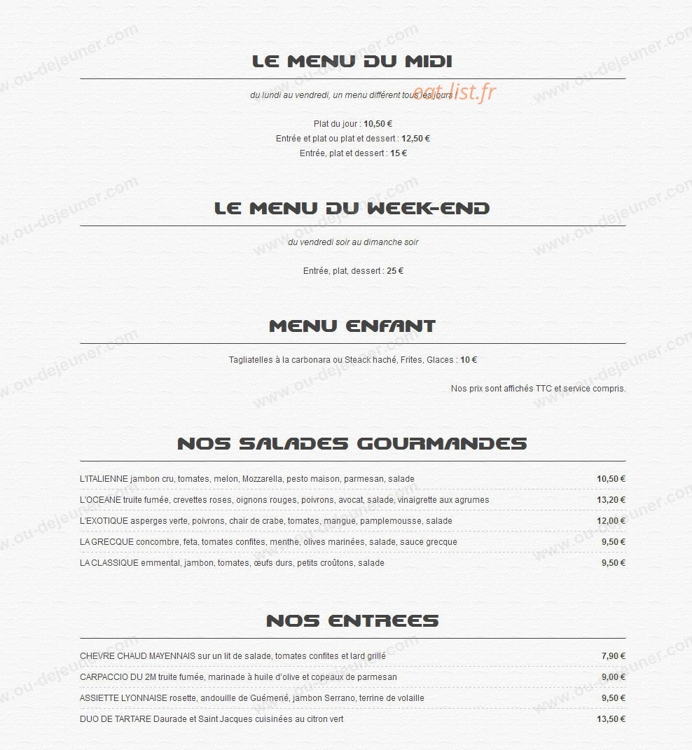 Le 2 M restaurant — carte page 1