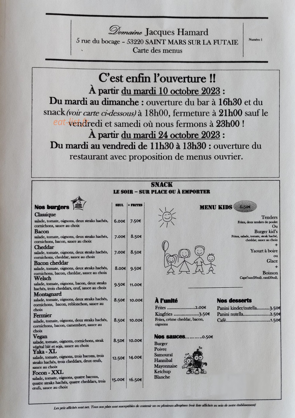 Domaine Jacques Hamard — carte page 1