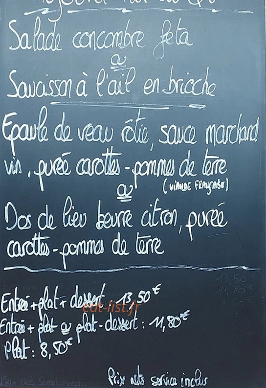 Carte et menu de Au QG Restaurant de Village à Quelaines Saint Gault — Un exemple de menu