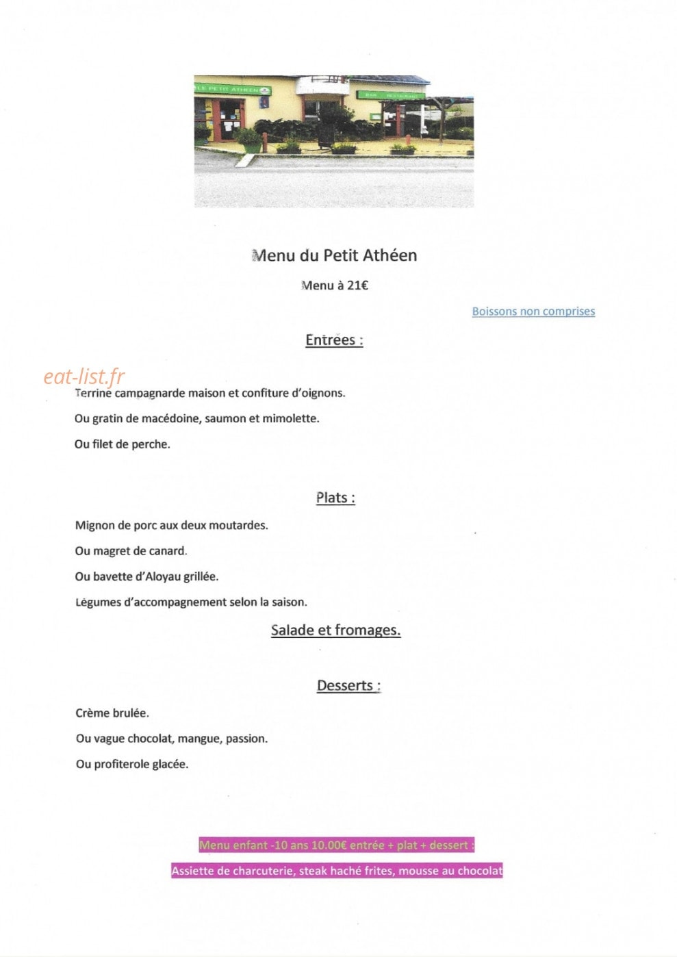 Le Petit Athéen — carte page 2