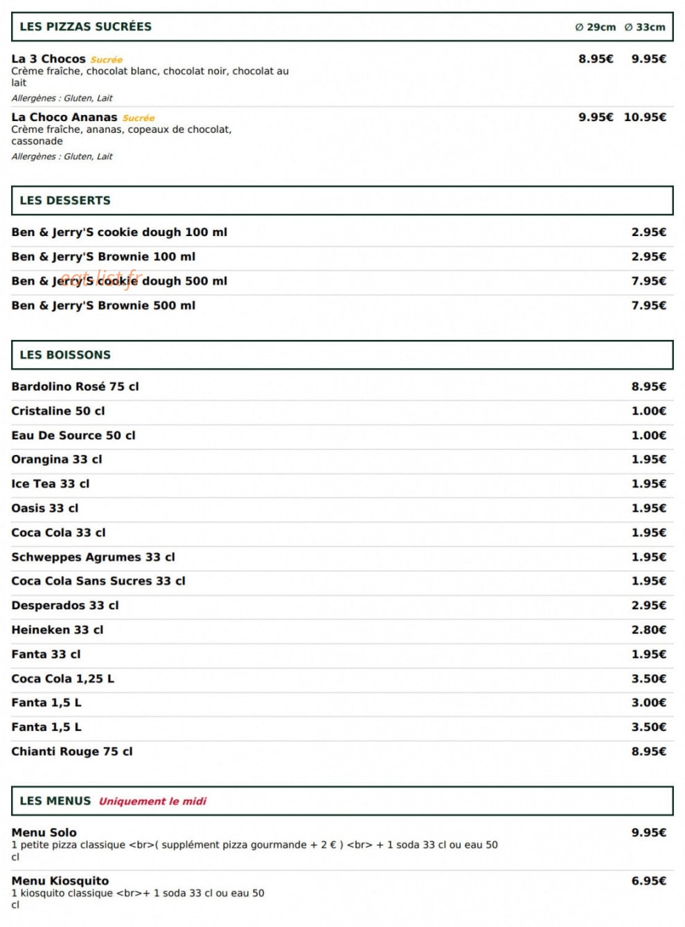 Le Kiosque à Pizzas — carte page 5