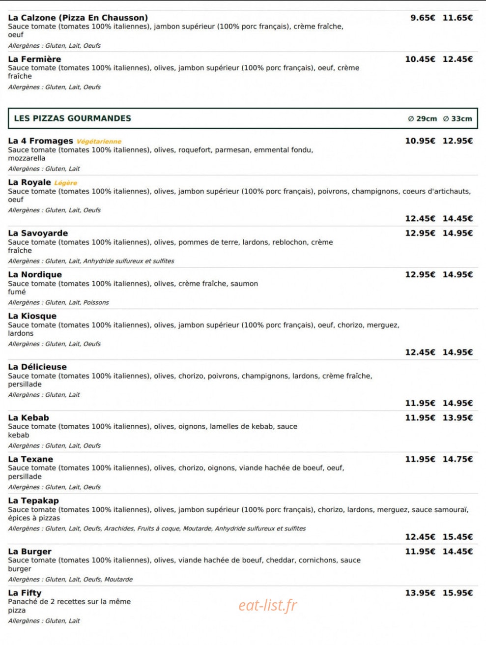 Le Kiosque à Pizzas — carte page 2