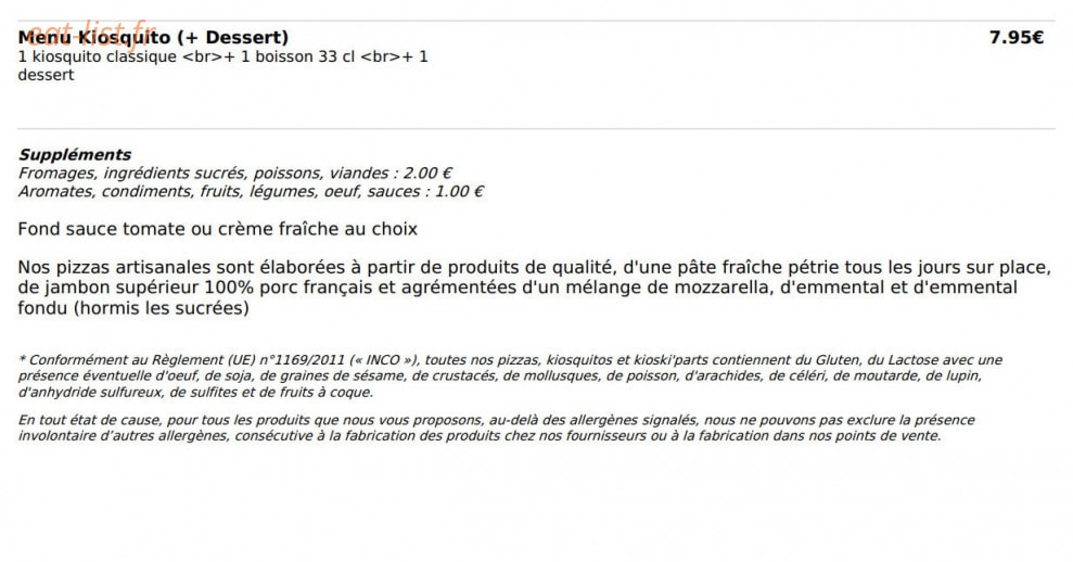 Le Kiosque à Pizzas — carte page 6