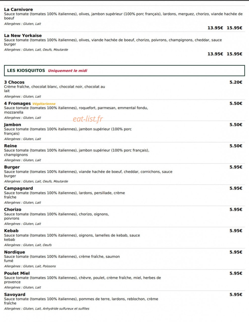 Le Kiosque à Pizzas — carte page 4