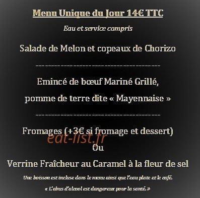 Carte et menu de L'Atelier du Vieux Moulin à La Bazouge des Alleux — Exemple de menu du jour