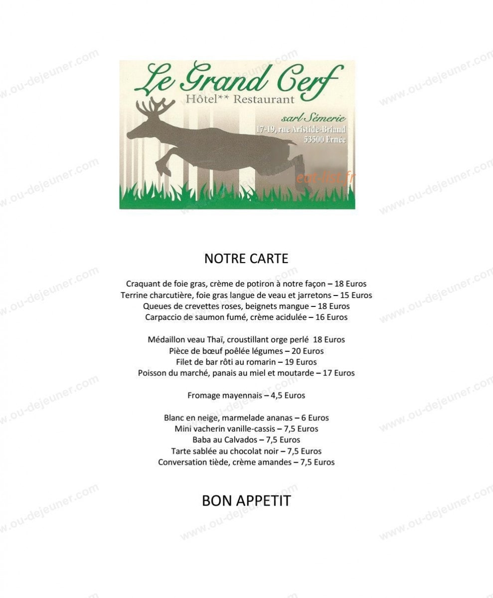 Hôtel Restaurant Le Grand Cerf — carte page 1