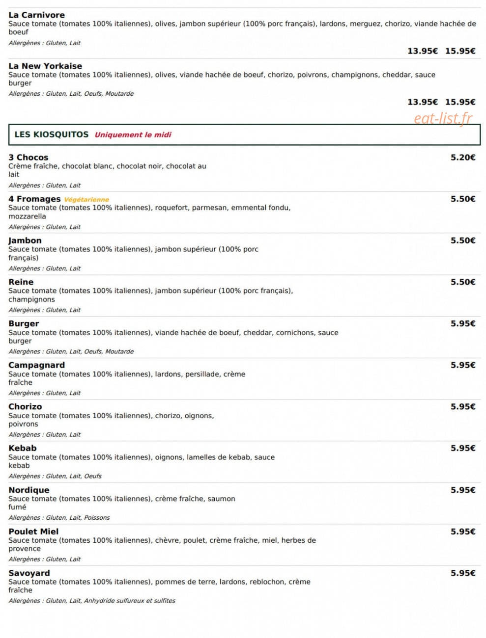Le Kiosque à Pizzas — carte page 4