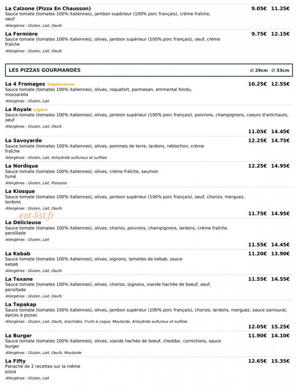 Le Kiosque à Pizzas — carte page 2