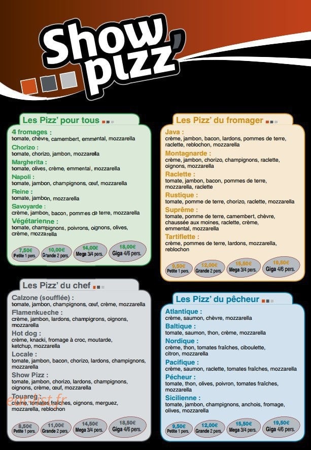 Show Pizz — carte page 1
