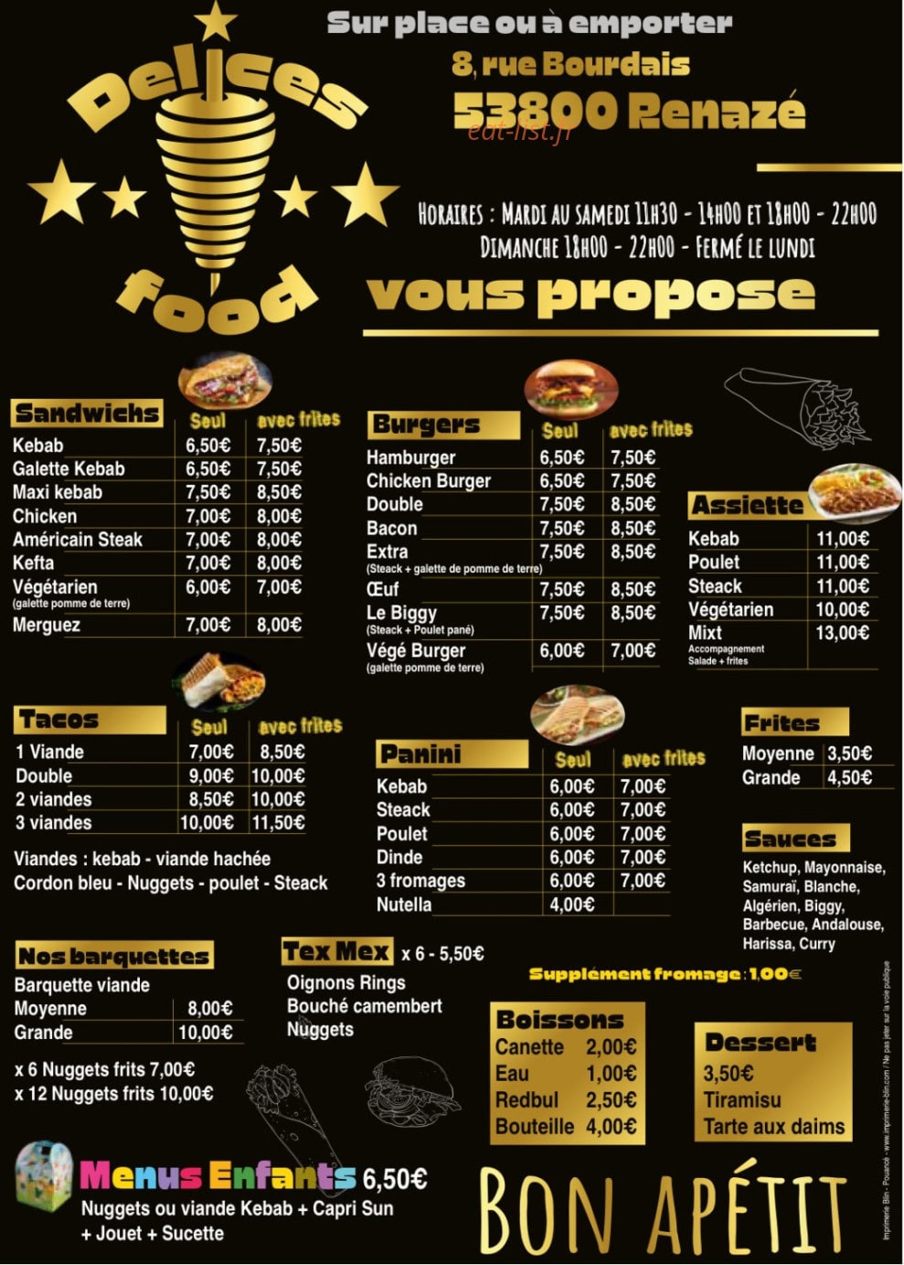 Delices Food — carte page 1