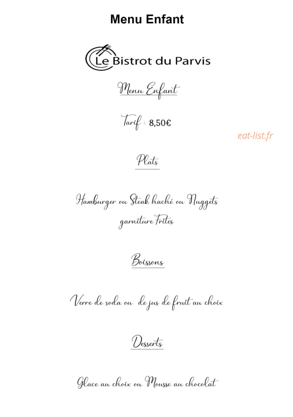 Le Bistrot du Parvis — carte page 7
