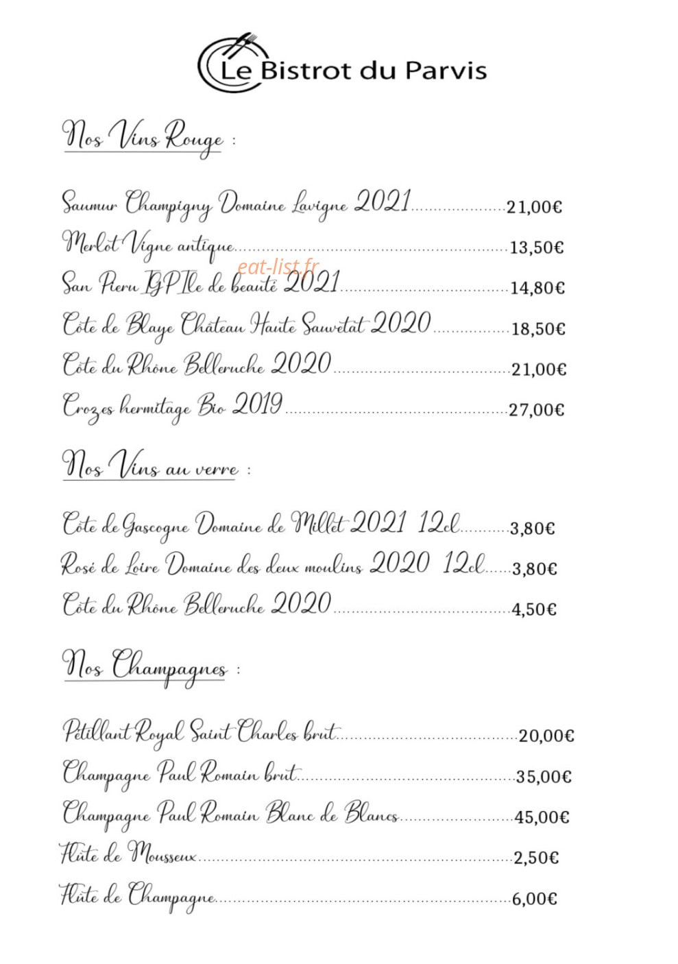 Le Bistrot du Parvis — carte page 4
