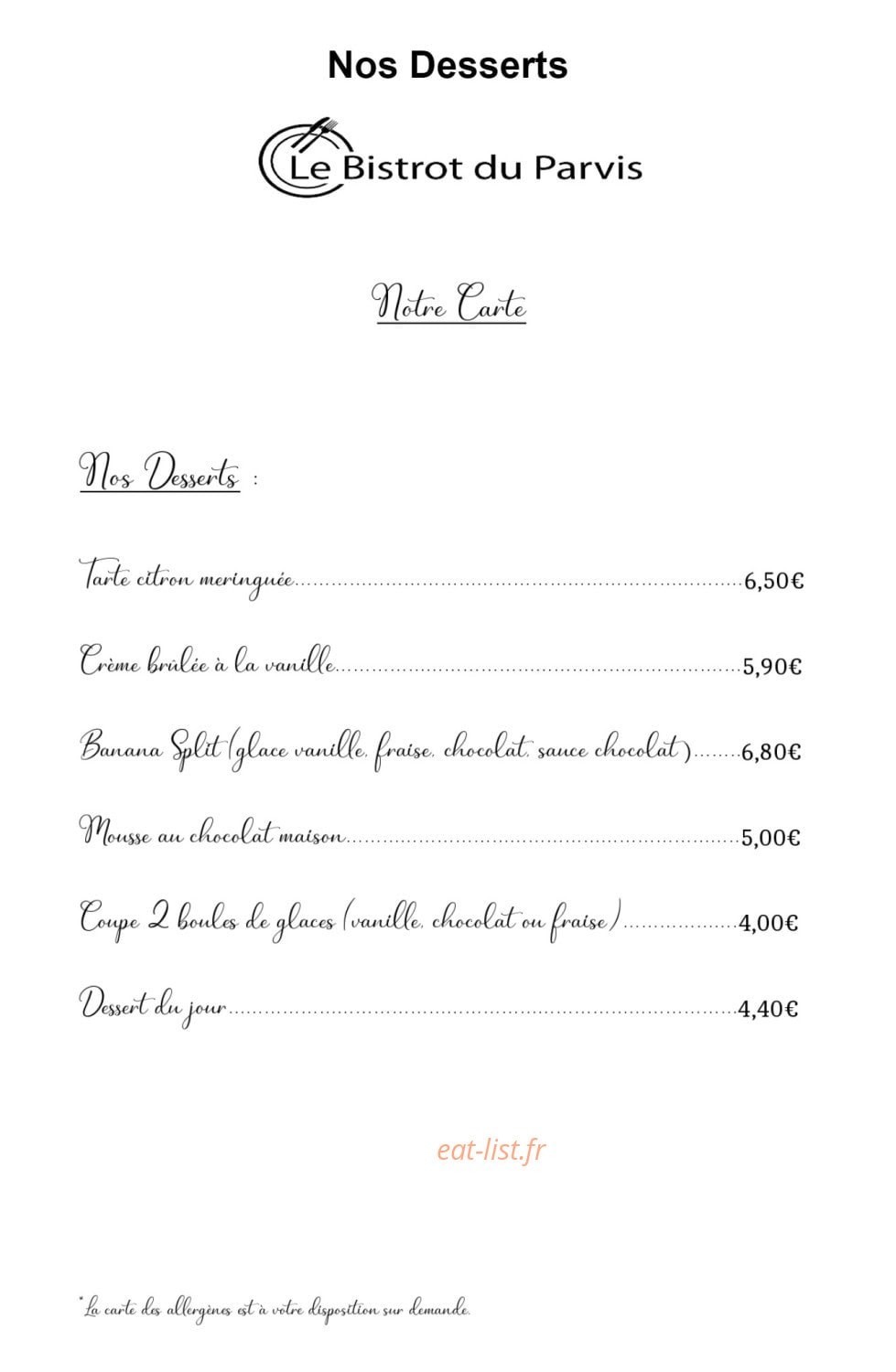 Le Bistrot du Parvis — carte page 2