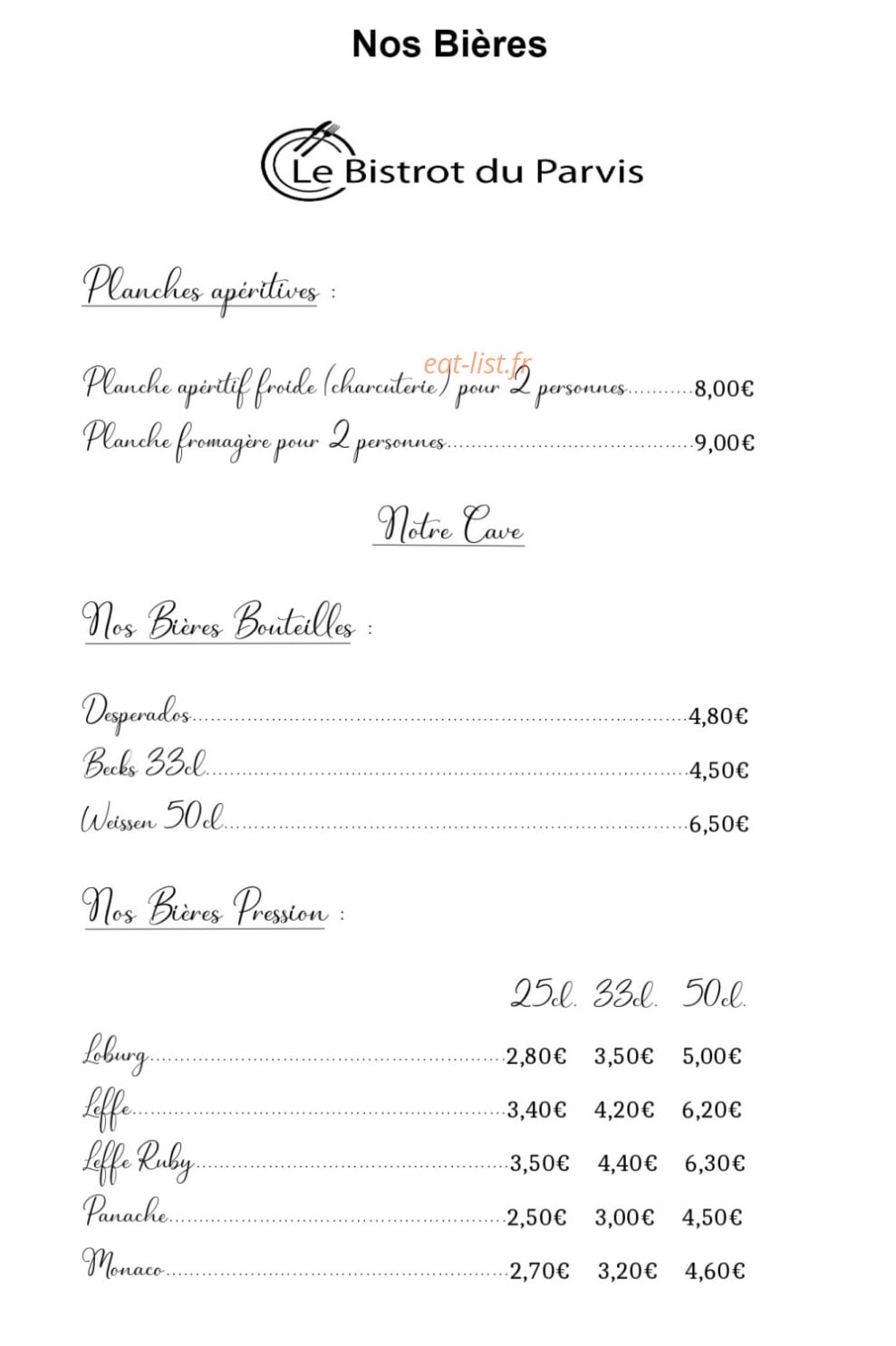 Le Bistrot du Parvis — carte page 6