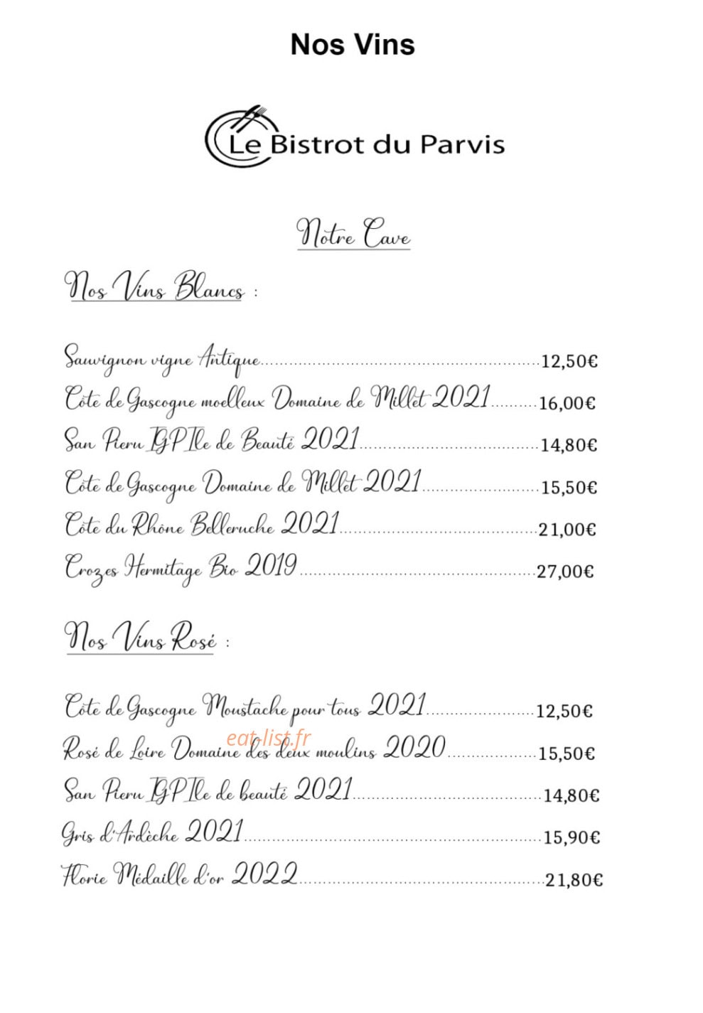 Le Bistrot du Parvis — carte page 3
