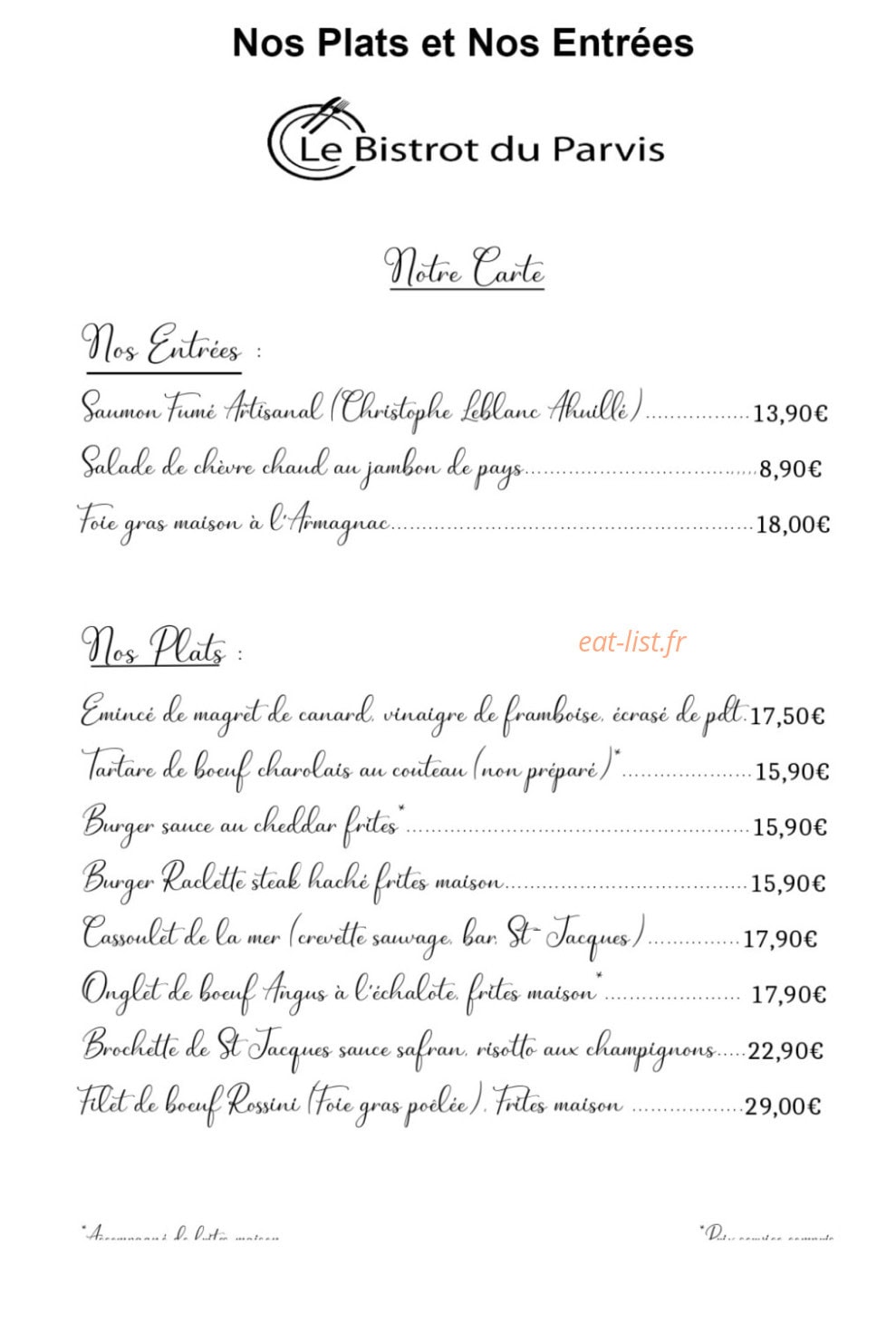 Le Bistrot du Parvis — carte page 1