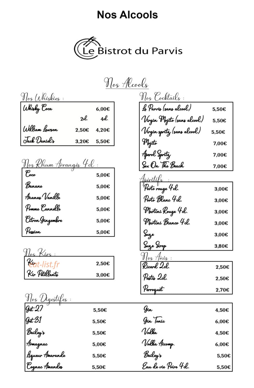 Le Bistrot du Parvis — carte page 5