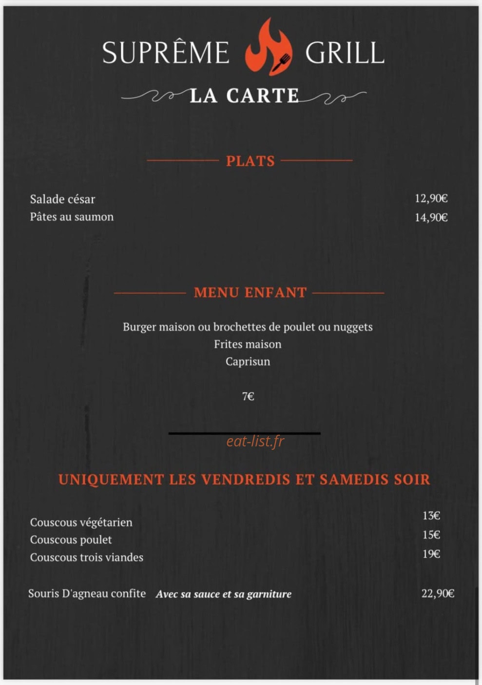 Suprême grill — carte page 1