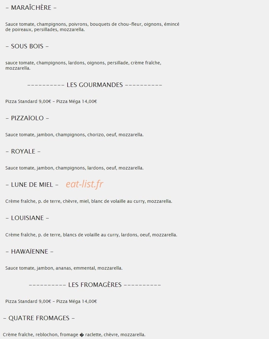 Point Pizza — carte page 1