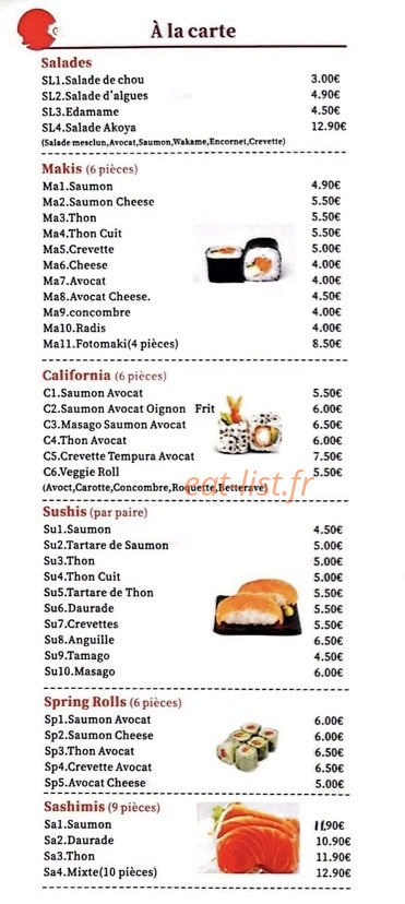 Akoya Sushi — carte page 2