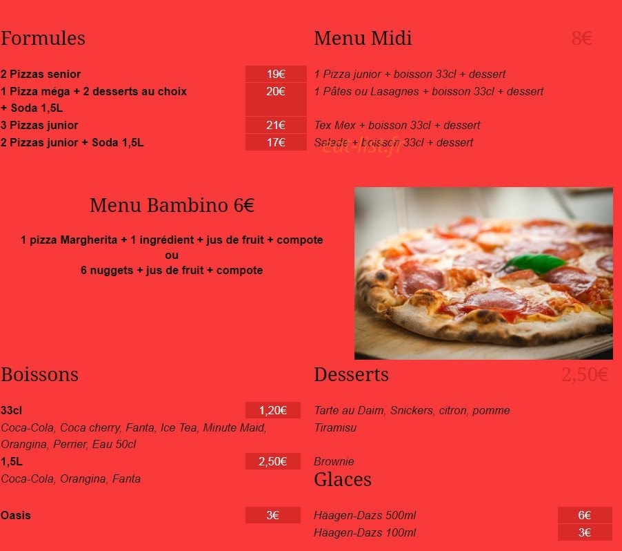 Allo Pizza — carte page 4