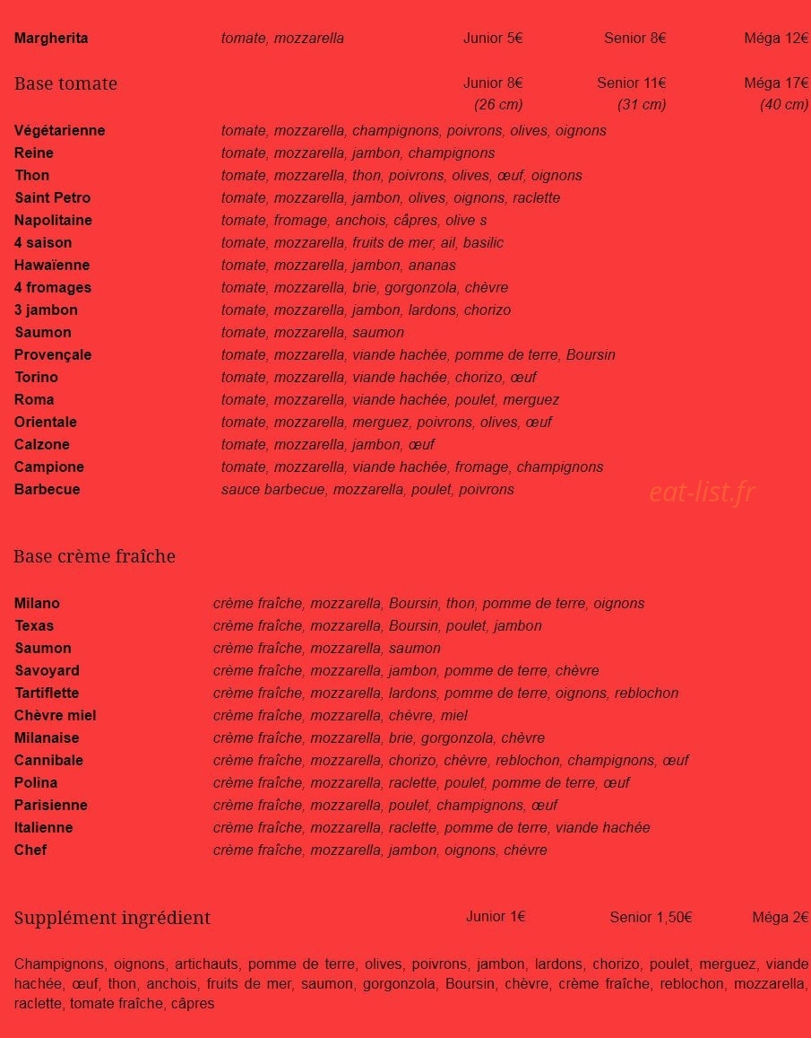 Allo Pizza — carte page 2