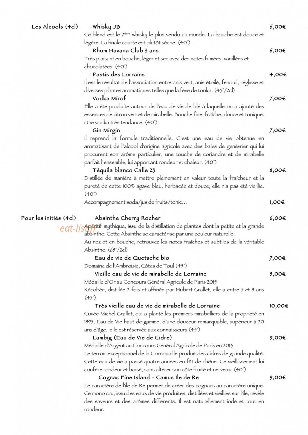 Au Bistronome — carte page 2