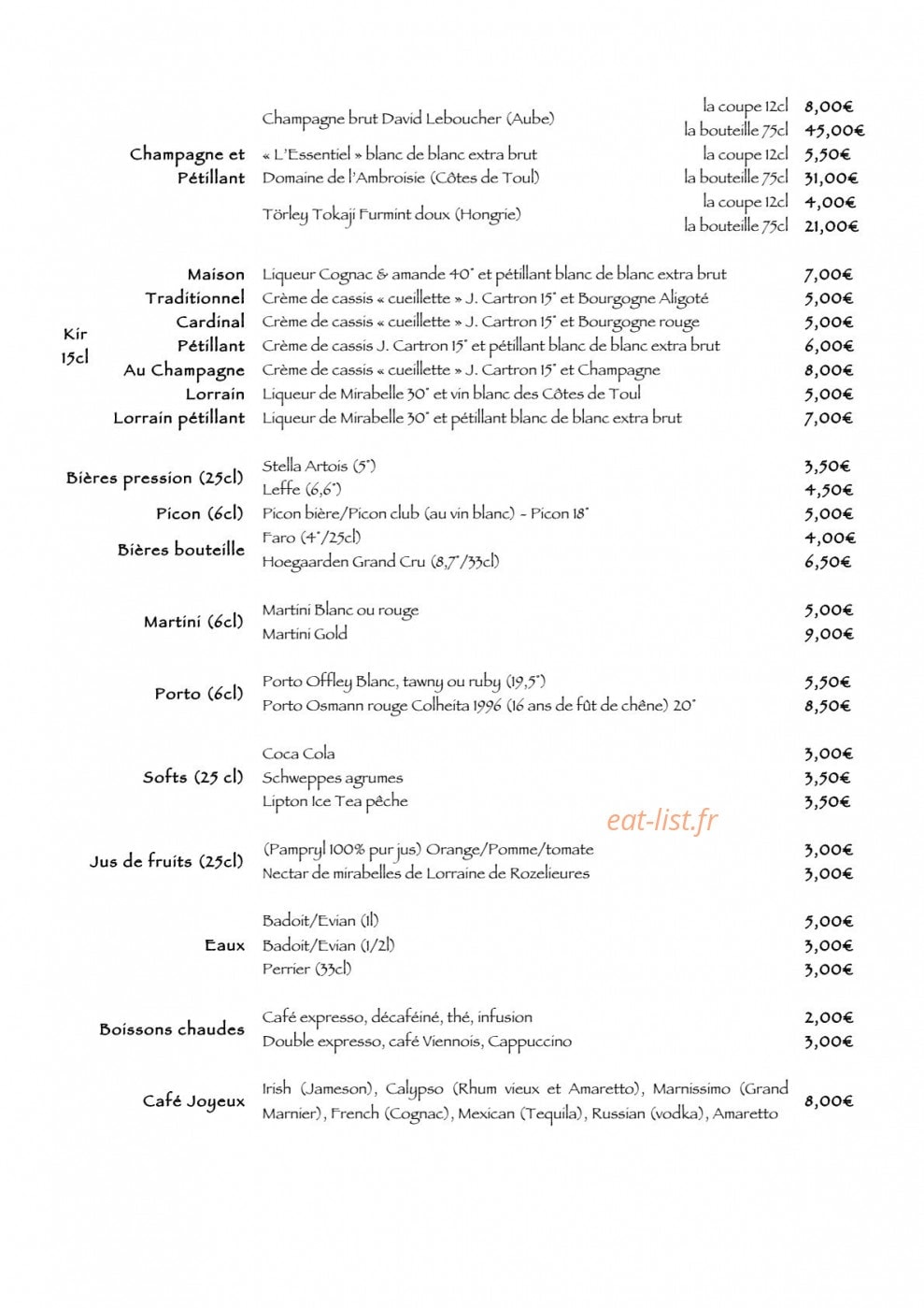Au Bistronome — carte page 1