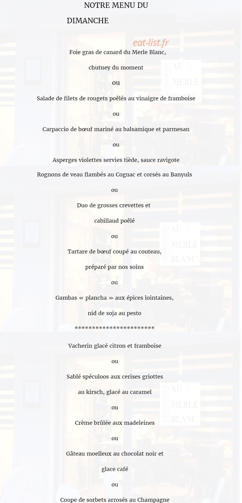 Au Merle Blanc — carte page 1
