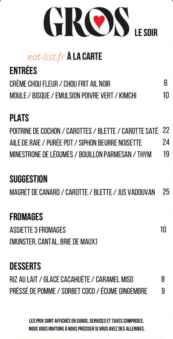 Bistrot Gros — carte page 2
