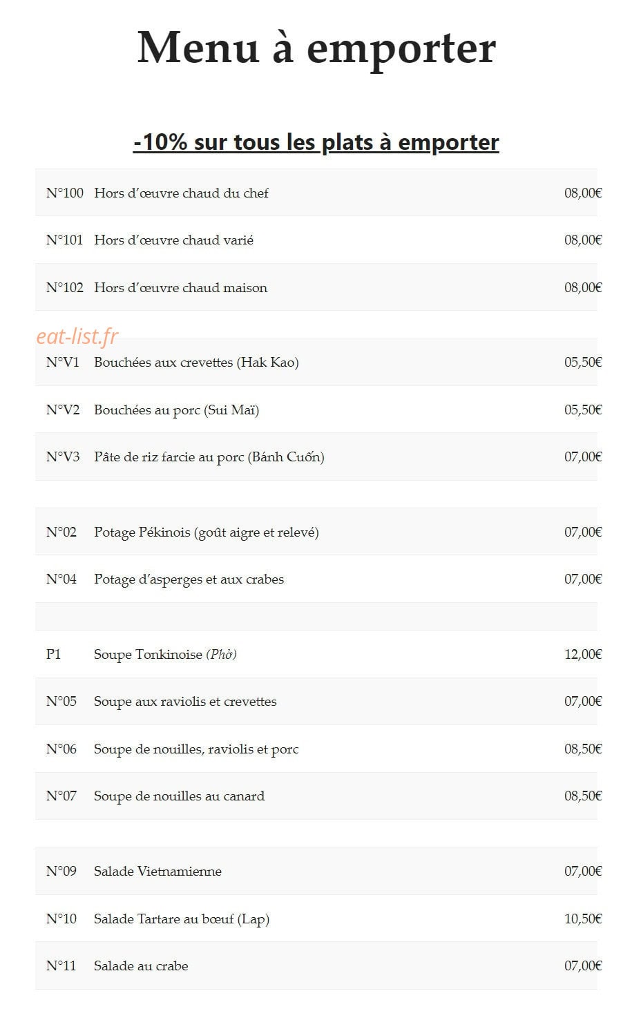 Chez Xuan — carte page 1