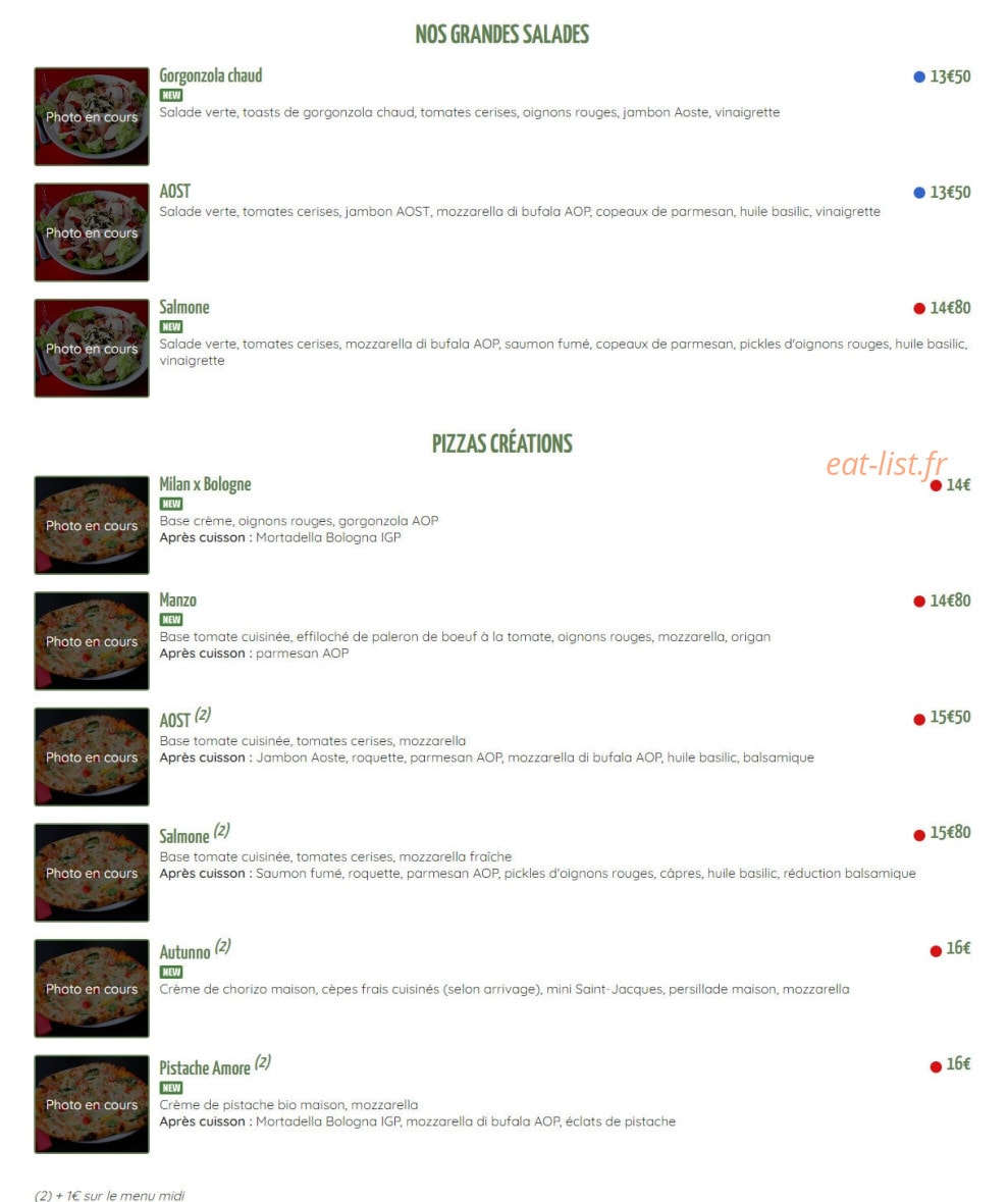 French Trattoria — carte page 2