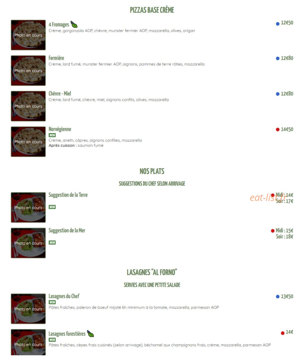 French Trattoria — carte page 4