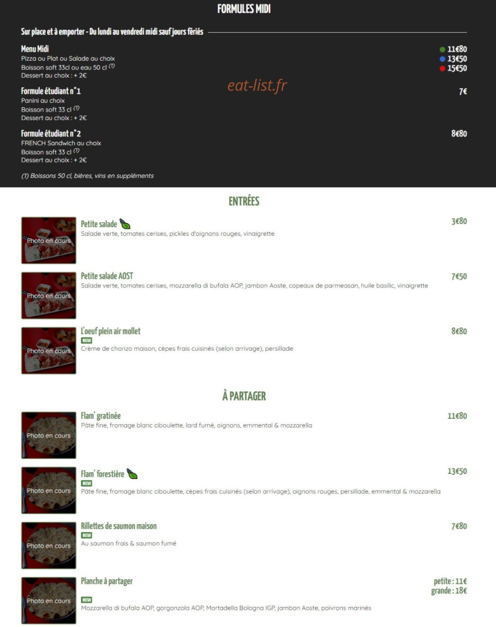 French Trattoria — carte page 1