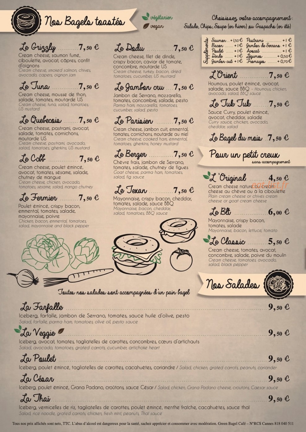 Green Bagel Café — carte page 3