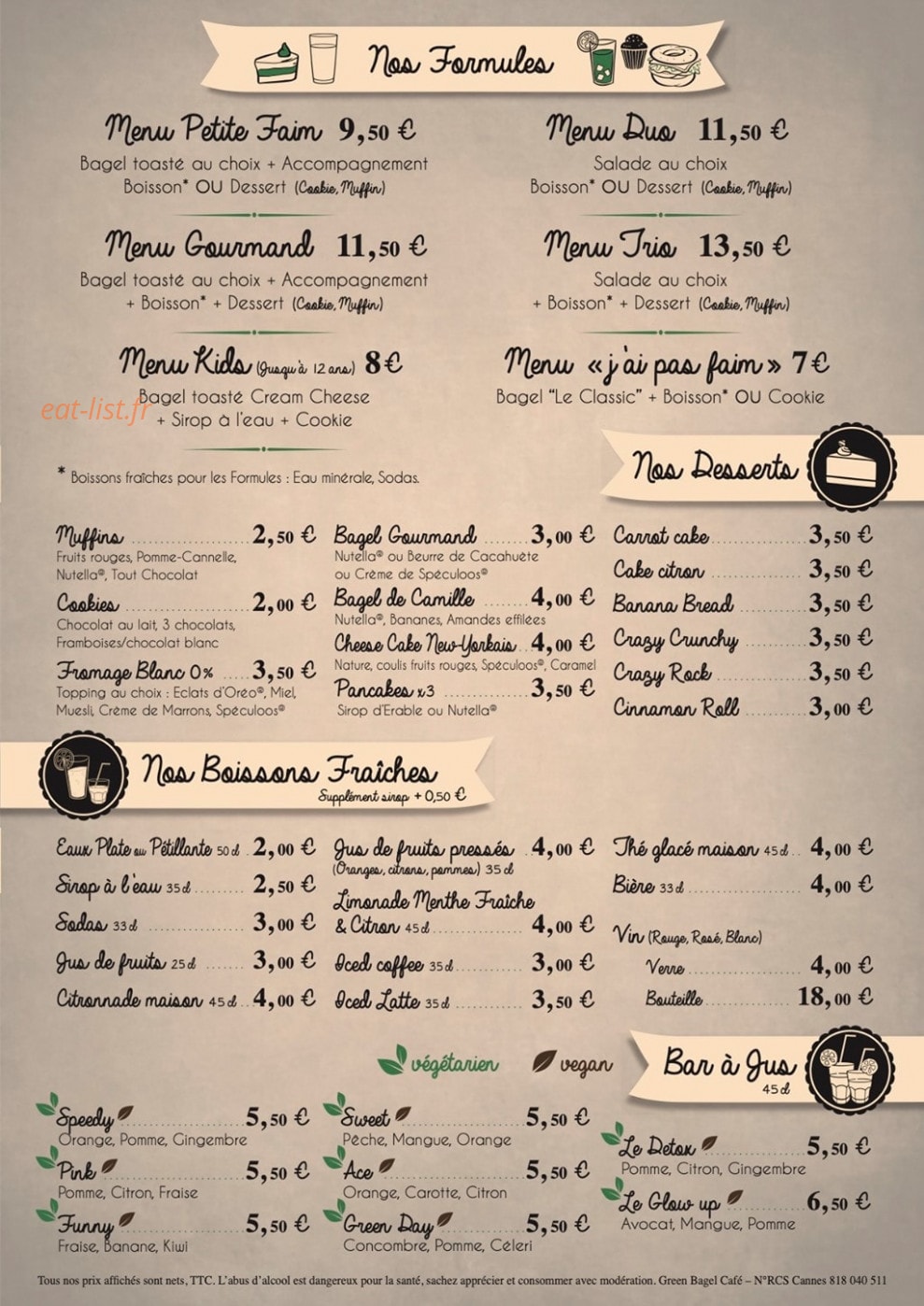 Green Bagel Café — carte page 1