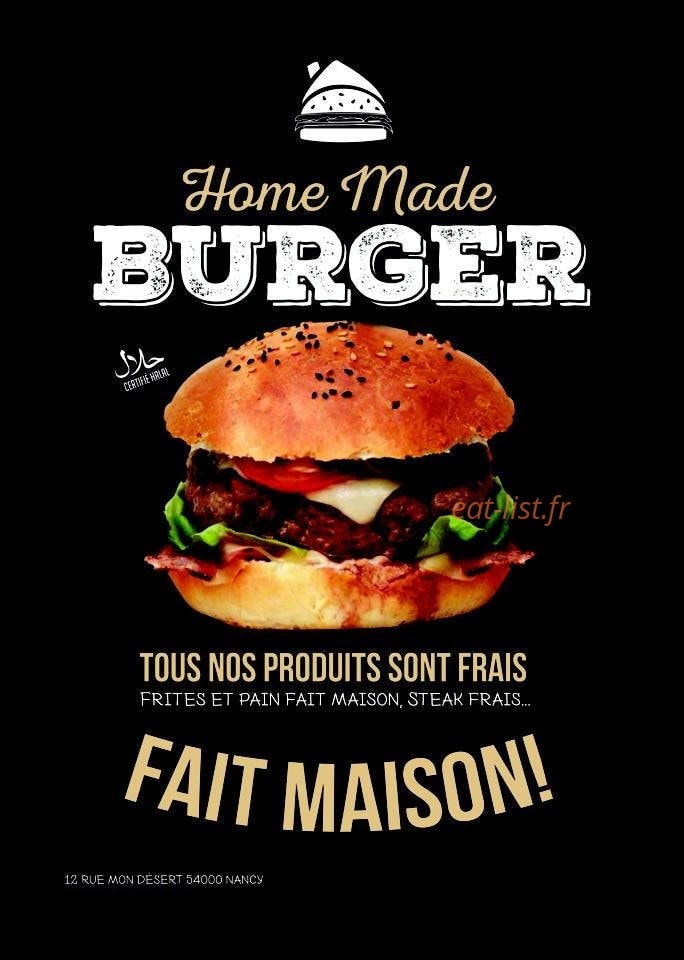 Home Made Burger — carte page 1